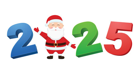 santa calus with new year 2025 numbers