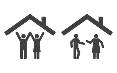 man and woman under house roof icon