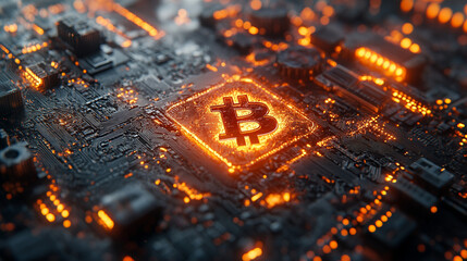 Technological Background with Crypto Currency in Low Resolution - Abstract Digital Art