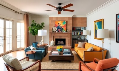 Living room with a built-in entertainment center.