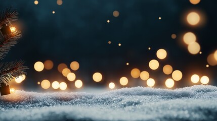 Christmas Lights Twinkle on Snowy Night