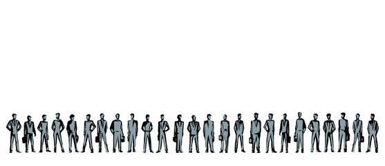 Naklejka premium Vector drawing. Standing Businessman in a queue