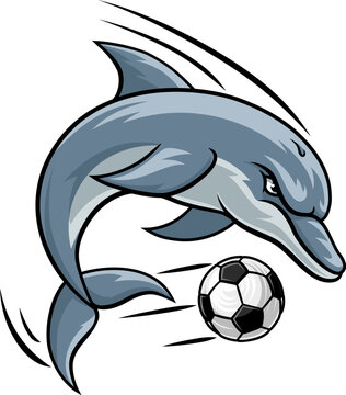 recommend clip art: Dolphin animal mean tough soccer football sports team mascot hitting a soccer ball
