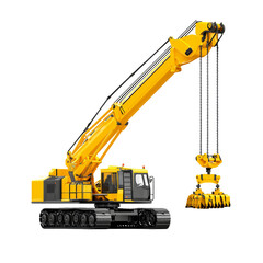 Fototapeta premium Heavy duty yellow crane with extendable arm and grappling hook