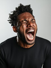 Angry Man Screaming With Mouth Open