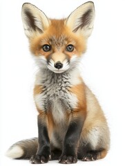 Obraz premium Adorable Red Fox Kit Sitting on White Background