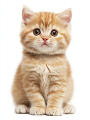 Adorable Ginger Kitten Sitting on White Background