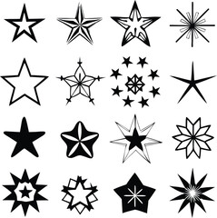 Star collection. Different stars set. Vector illustration