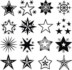 Star collection. Different stars set. Vector illustration