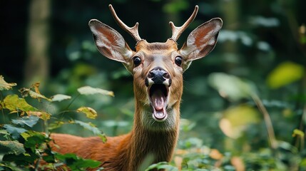 Surprised Deer in the Forest