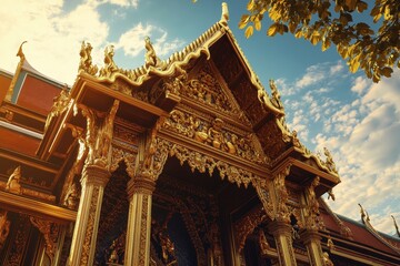 Naklejka premium The gold and red building has a lot of detail and is very ornate