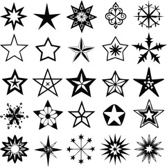 Star collection. Different stars set. Vector illustration