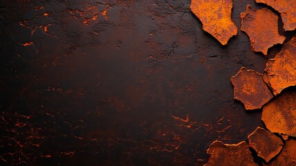 Obraz premium Peeling plaster wall with rough surfaces and rusted marks, dirt and grime coating the base, moody atmosphere of decay, gritty urban theme, top view highlighting the details of erosion, advanced tone