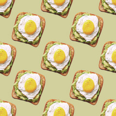 Avocado Egg Toast Pattern, Avocado Egg Toast  Seamless Pattern Repeat