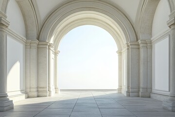 Fototapeta premium A white archway with a view of the ocean