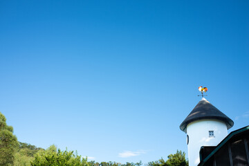 Rooster weathervane on a cowshed.
