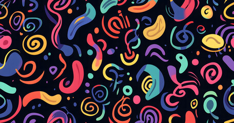 Vibrant Abstract Colorful Geometric Shapes Pattern on Black Background