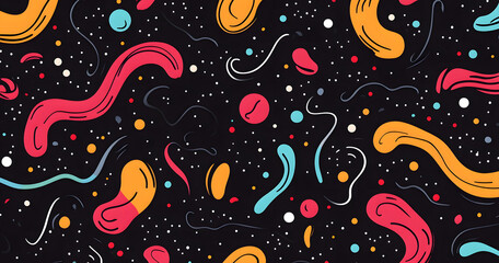Vibrant Abstract Colorful Geometric Shapes Pattern on Black Background