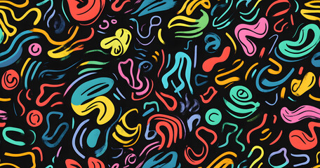 Vibrant Abstract Colorful Geometric Shapes Pattern on Black Background