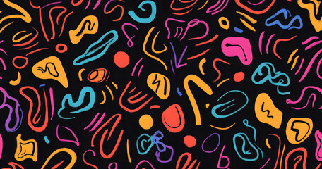 Vibrant Abstract Colorful Geometric Shapes Pattern on Black Background