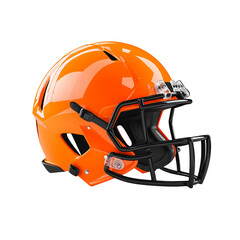Fototapeta premium Bright orange football helmet on black background, sporty design