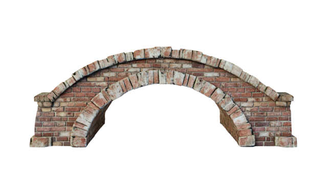 A brick arch bridge against a white background.