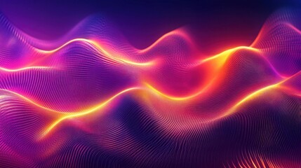 Colorful abstract waves in a digital landscape with neon light effects