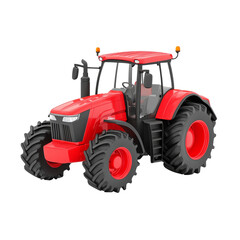 Obraz premium Red agricultural tractor on a white background, modern farming equipment