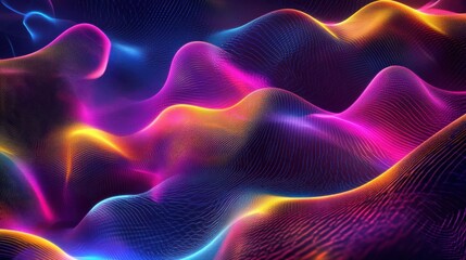 Obraz premium Vibrant abstract neon waves on a dark background, glowing with dynamic colorful lights