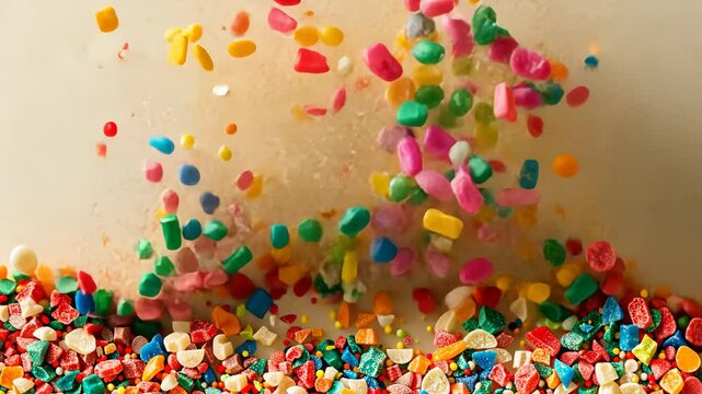 Colorful candy sprinkles displayed artistically on a smooth white surface in a delightful array of shapes and sizes