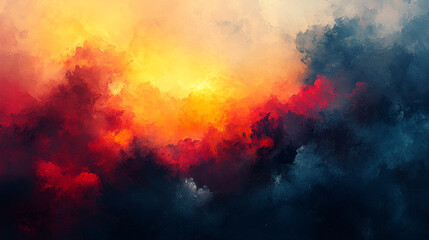 A captivating blend of vibrant colors creating a dramatic sky filled with fiery hues and deep shadows, evoking powerful emotions.