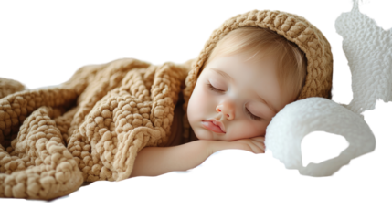 child sleeping on white background