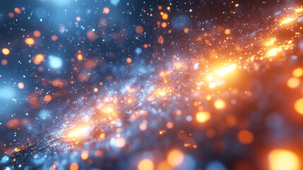 Obraz premium A stunning cosmic scene featuring vibrant stars and glowing particles in deep space, evoking wonder and exploration.