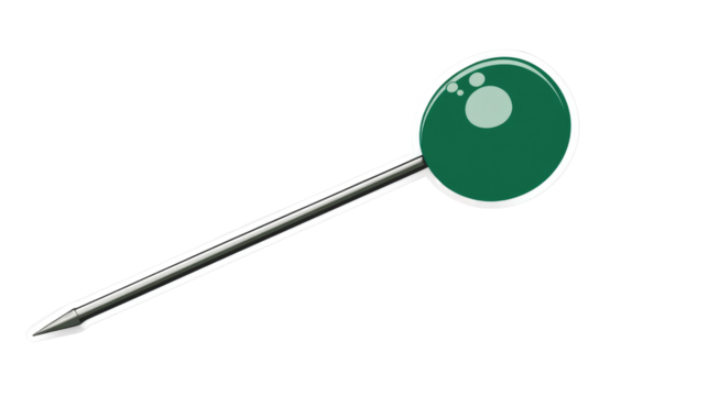 green push pin on white background