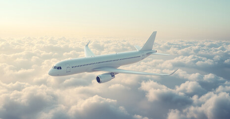 A white airplane flying through a cloudy sky