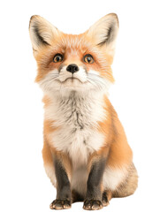 Obraz premium A red fox sits on clearly background, looking up with a playful expression.