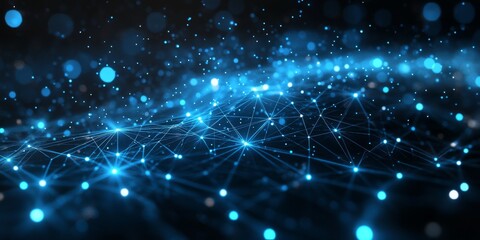 Fototapeta premium Abstract Digital Network With Glowing Blue Lights Connected by Lines in a Dark Background