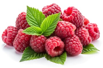 Fresh raspberries red berries isolated on white background with clipping path.