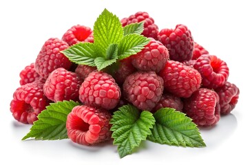 Fresh raspberries red berries isolated on white background with clipping path.