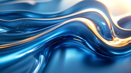 Fototapeta premium Vibrant abstract wave in blue and gold tones, creating a sense of movement and elegance. Perfect for backgrounds and textures.