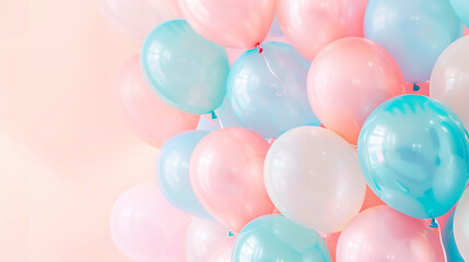 Beautiful panoramic background with pink and blue balloons.
