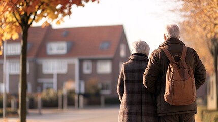 Reflections of a Changing World - Elderly Couple in Childless Neighborhood Symbolizing Global Fertility Decline and Aging Demographics Challenges