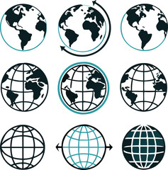 Earth icon collection. Globe. Vector illustration