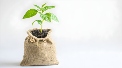 A money bag with a small plant growing out of it, symbolizing financial growth or investment