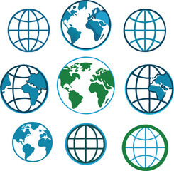 Earth icon collection. Globe. Vector illustration