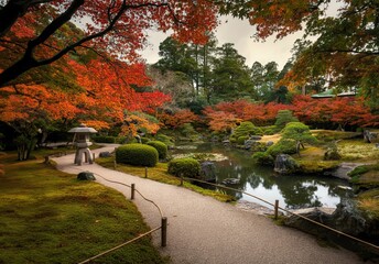 Naklejka premium 紅葉の日本庭園
