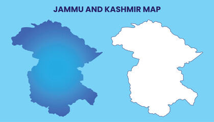 Outline and Blue Map of Jammu and Kashmir Region Illustration for Reference and Design Use