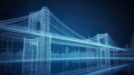 Fototapeta premium Innovative 3D wireframe blueprint of a high-tech bridge with sleek lines