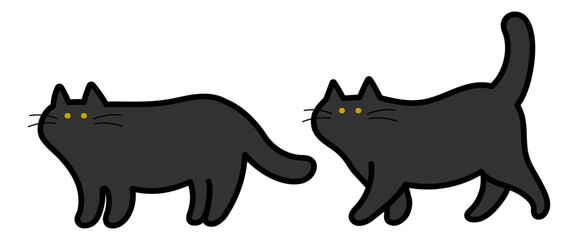 かわいい黒猫のイラスト 立ち止まる・歩く
