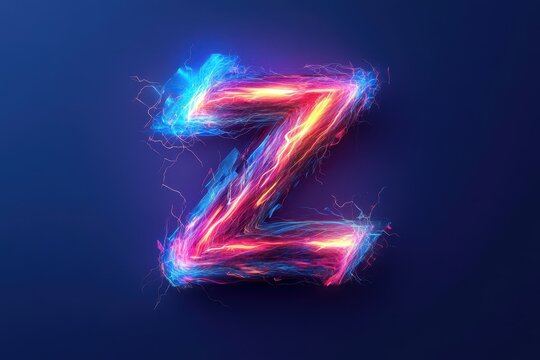 The letter Z is made up of colorful sparks and is displayed on a blue background